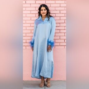 Sleeper Light Blue Feather Cuff Dress